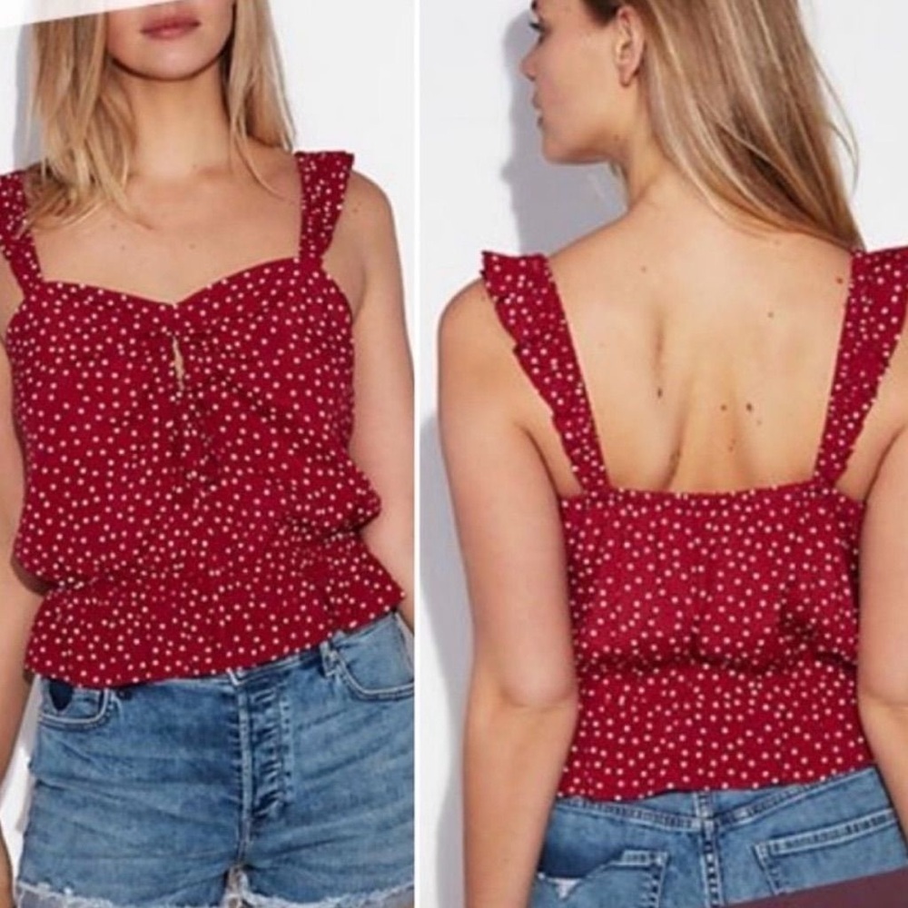 New Medium Express Red Polka Dot Ruffle Peplum Top Y2K Summer Clubwear Coachella